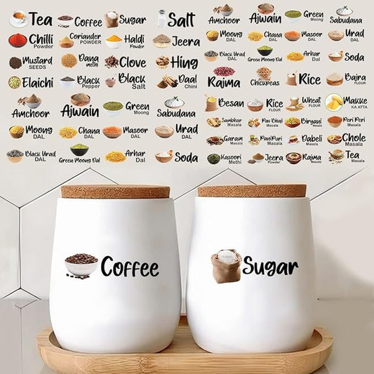 3D Waterproof Kitchen Spice Jar Label Stickers (Pack of 1 - 60 Stickers)